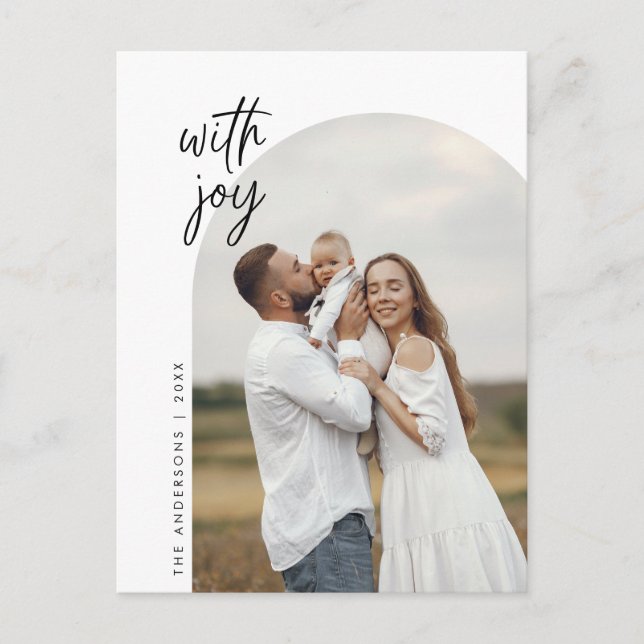 Med glädjen, familjefoto, modern, minimalistisk vykort (Framsida)