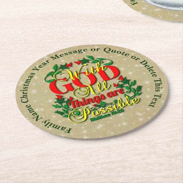 Med Gud all Sak, möjlig bibelcitat Underlägg Papper Rund (Vinklad)