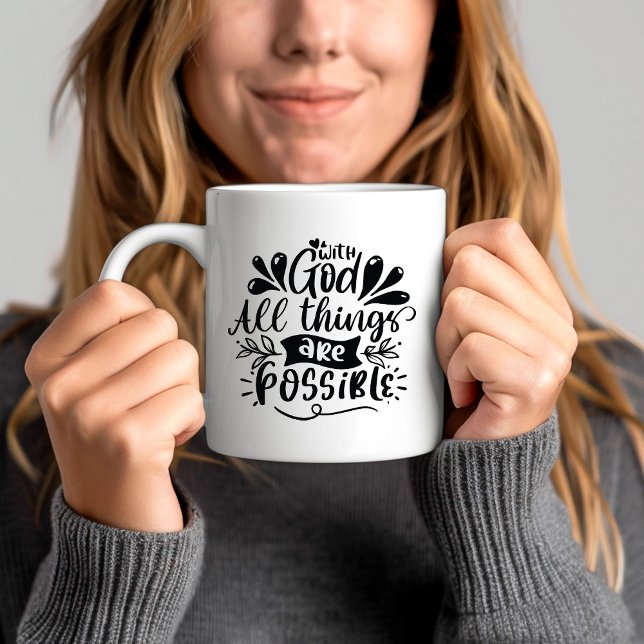 Med Gud alla Sak är det möjligt med bibelverse Kaffemugg (With God All Things Are Possible Bible Verse Coffee Mug)