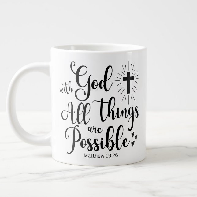 Med Gud är alla sak möjliga - Matthew 19:26 Jumbo Mugg (Vänster)
