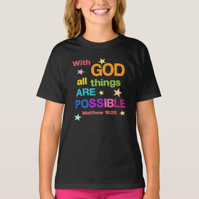 Med Gud är allt möjligt Bibelvers T Shirt (Framsida)