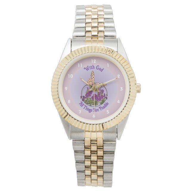 Med Gud Butterfly Flower Art Inspirational Armbandsur (Framsida)