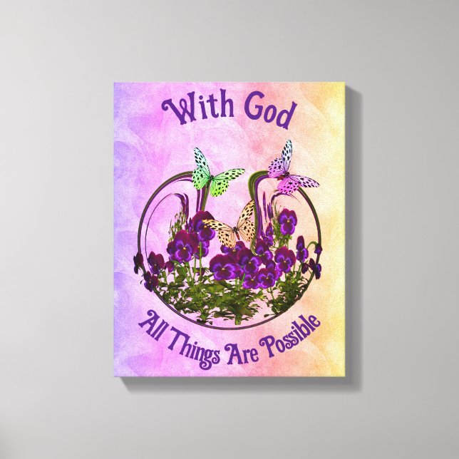 Med Gud Butterfly Flower Art Inspirational Canvastryck (Framsida)