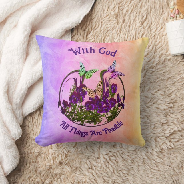 Med Gud Butterfly Flower Art Inspirational Kudde (Filt)