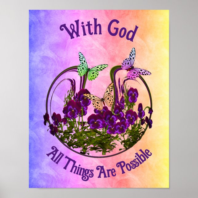 Med Gud Butterfly Flower Art Inspirational Poster (Framsidan)