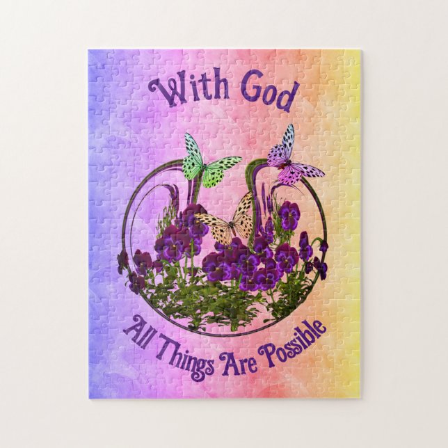 Med Gud Butterfly Flower Art Inspirational Pussel (Vertikal)