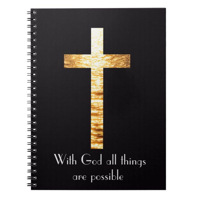 Med Gud Guld Kors Spiral Journal Anteckningsbok (Framsidan)
