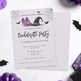 Med Hat och Heels Lila Halloween Bachelorette Inbjudningar