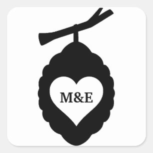Med Heart Organic Biskål Anpassad Initial Fyrkantigt Klistermärke