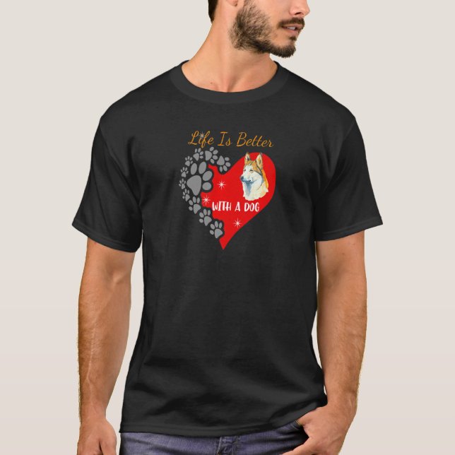 Med Hund Husky T Shirt (Framsida)