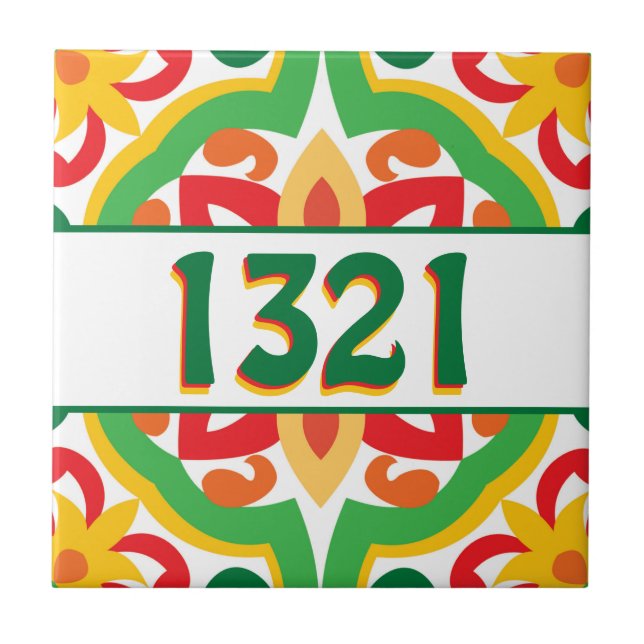 Med husnummer Azulejos, dekorativa mönster, Kakelplatta (Framsidan)