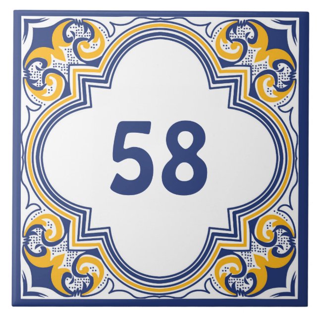 💙 med husnummer blått och gult Azulejos Kakelplatta (Framsidan)
