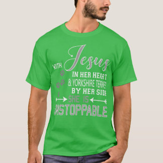 MED JESUS I HENHEART YORKSHIRE TERRIER PER SIDA T SHIRT
