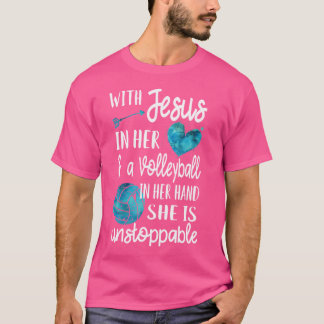 Med Jesus i hennes hjärt-kristna Volleyball T Shirt