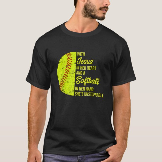 Med Jesus i hennes hjärt-softball T Shirt (Framsida)