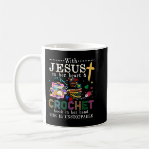 Med Jesus i hennes hjärta Crochet Krok i handen T Kaffemugg