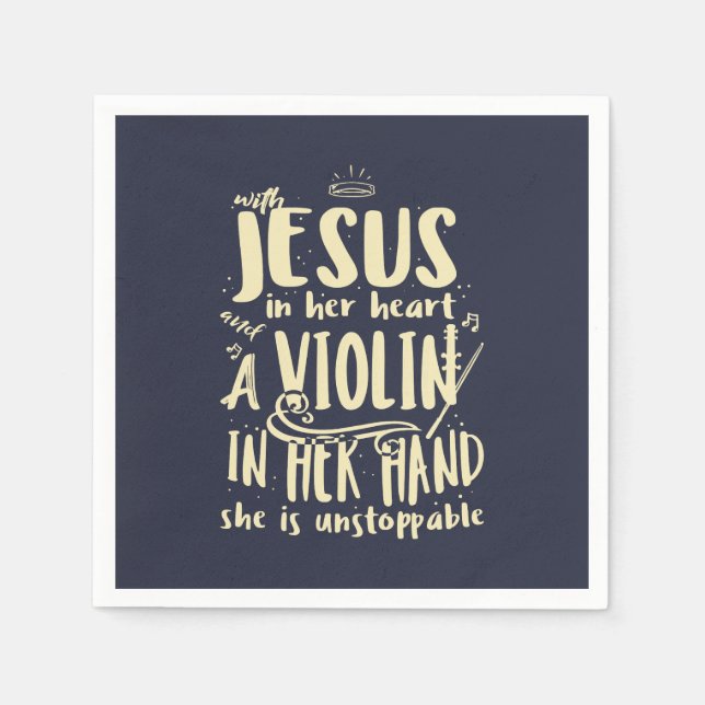 Med Jesus i hennes hjärta en fiolin i hennes hand Pappersservett (Framsidan)