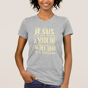 Med Jesus i hennes hjärta en fiolin i hennes hand T Shirt