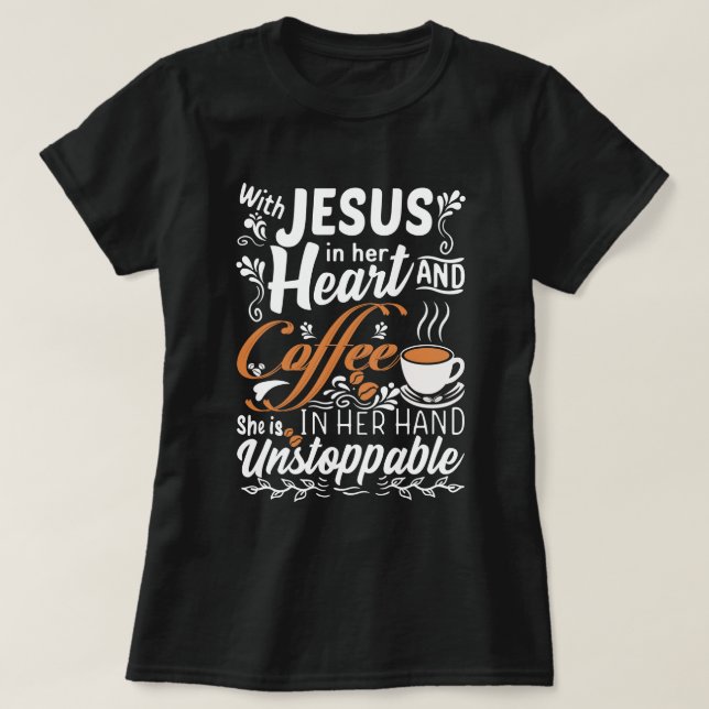 Med Jesus i hjärtat | Funny Christian Coffee T Shirt (Design framsida)