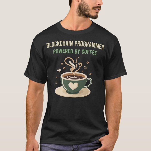 Med kaffeblockkedjeprogrammerare t shirt (Framsida)
