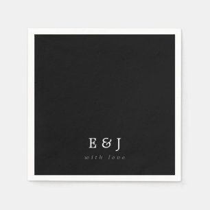 Med Kärlek Black & White Elegant Monogram Bröllop Pappersservett