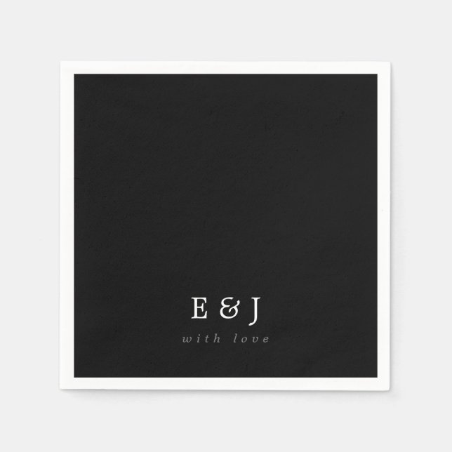 Med Kärlek Black & White Elegant Monogram Bröllop Pappersservett (Framsidan)