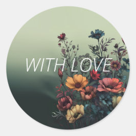 "Med Kärlek" Elegantens ytterförsegling av Blommig Runt Klistermärke