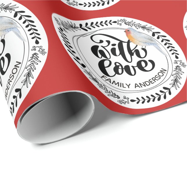 MED KÄRLEK Festive Winter Robin Personlig Presentpapper (Rullad Hörn)