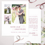 Med Kärlek & Gratitude Photo Burgundy Rosa Bröllop Tack Kort<br><div class="desc">Tack till dina gäster med den här eleganten. Tack för ditt kort! Ren och enkel vit, burgundös och dammig rosa design med frasen "med vår Kärlek och Gratitud" i en blandning av modern blocktypografi och modern handskriven kalligrafi. Tillbaka med området för ditt meddelande och namn. Enkel mall där du kan...</div>