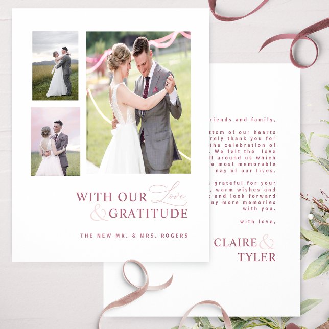 Med Kärlek & Gratitude Photo Burgundy Rosa Bröllop Tack Kort (Skapare uppladdad)