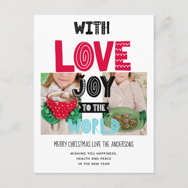 MED KÄRLEK JOY TO WORLD PHOTO Folk Art Vykort (Framsida)