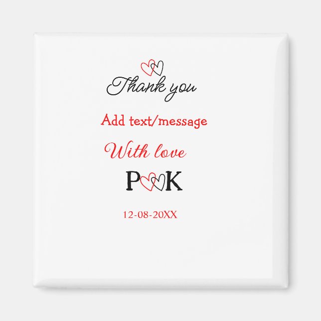 Med kärlek lägg parets namn bokstav tack lägg datu magnet (Framsidan)
