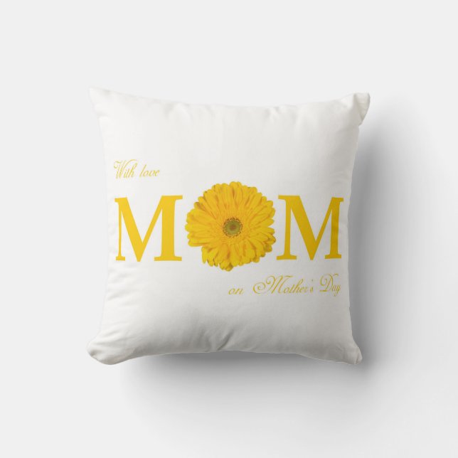 Med Kärlek Mamma på Mors dag Gerbera Daisy Flower Kudde (Framsida)
