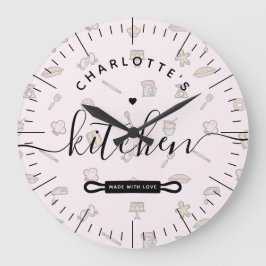 Med Kärlek Modern Rosa Bakery Mönster Köks Stor Klocka