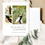 Med Kärlek och Gratitude Photo, Grönt Bröllop Tack Kort<br><div class="desc">Tack till dina gäster med den här eleganten. Tack för ditt kort! Ren och enkel vit och grönt utformning med frasen "med vår Kärlek och Gratitude" i en blandning av modern blocktypografi och modern handskriven kalligrafi. Tillbaka med meddelandeområdet och namn med text i grönt. Enkel mall där du kan lägga...</div>