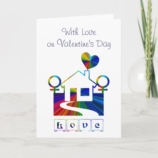 Med Kärlek på Alla hjärtans dag-Lesbisk Helgkort (Framsida)