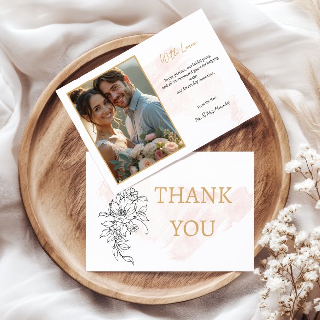 Med Kärlek -  vattenfärgsfoto med Elegant Tack Kort (With Love – Blush Watercolor Photo with Elegant Thank You Card)