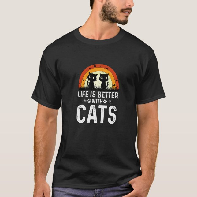 Med Katter Kläder T Shirt (Framsida)