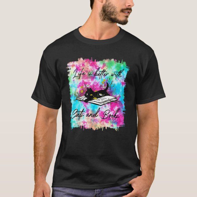 Med katter och böcker Tie Dye T Shirt (Framsida)