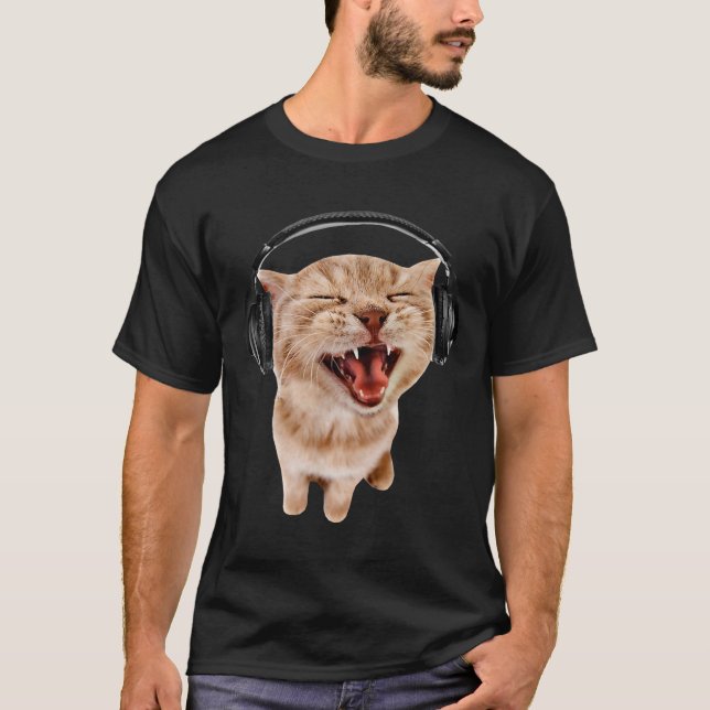 Med Kvinnor Katt Hörlurar Meme T Shirt (Framsida)