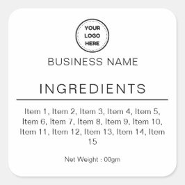 Med logotyp Vit Modern lista över ingredienser Eti Fyrkantigt Klistermärke