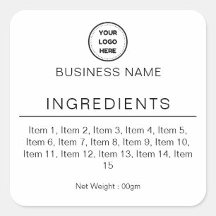 Med logotyp Vit Modern Lista Över Ingredienser Eti Fyrkantigt Klistermärke