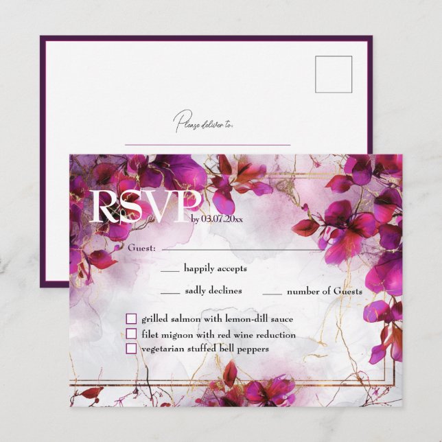 Med menyn Fuchsia Enchantation: Vattenfärg Vykort (Fram/baksida)