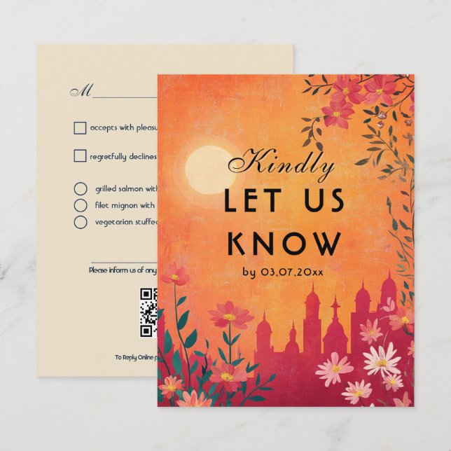 Med menyval: Sunset Sergranat Bröllop OSA Kort (Fram/baksida)