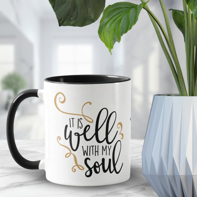 Med min sjungande, kristna citattecken, uppmuntran mugg (Well With My Soul Christian Quote Encouraging Gift Mug)