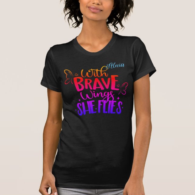 Med Modiga Vingar Kvinnor  T Shirt (Framsida)