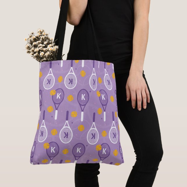 😍 med monogram lavender och vita tennisracketar tygkasse (Närbild)