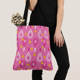 😍 med monogram rosa och vita tennisracketar tygkasse