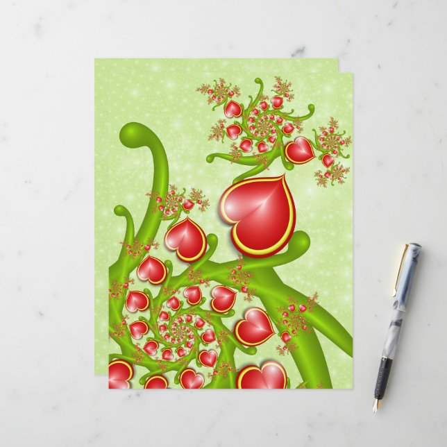 Med mycket Kärlek Red Gult Hearares Fractal Art (Fram/Back In Situ)