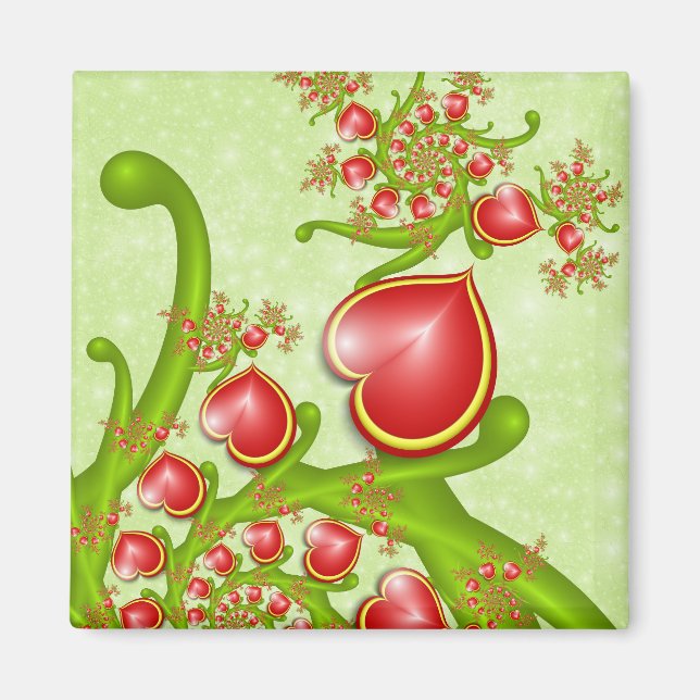 Med mycket Kärlek Red Gult Hearares Fractal Art Magnet (Framsidan)